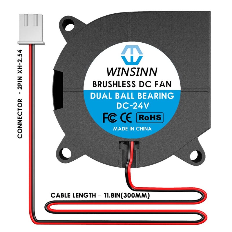 WINSINN 40mm Blower Fan 24V, 3D Printer Micro 24 Volt Fans Blower 4020 Dual Ball Bearing, 40mmx20mm 2PIN (Pack of 4Pcs) - Image 3
